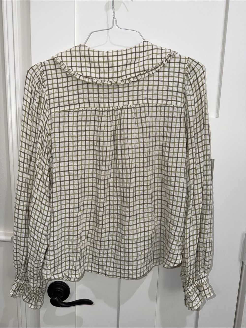 Pilcro Olive & White Checked Peter Pan Collar Button-Down - Picture 2 of 2